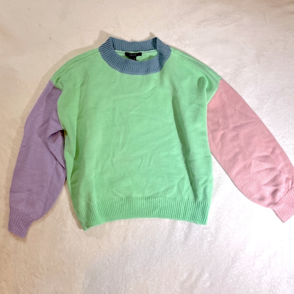 Colorblock Sweater - Green, Purple, Pink